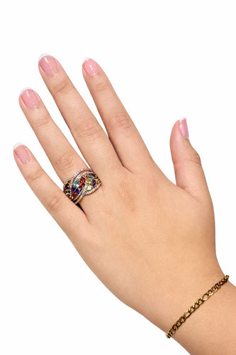 Bague 59 Bague en or rose, style Tutti Frutti, ornée de diverses pierres précieuses 58 Facettes 50348
