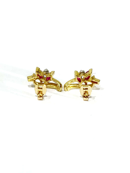 Boucles d'oreilles Paire de boucles d'oreilles or jaune, diamants et rubis 58 Facettes