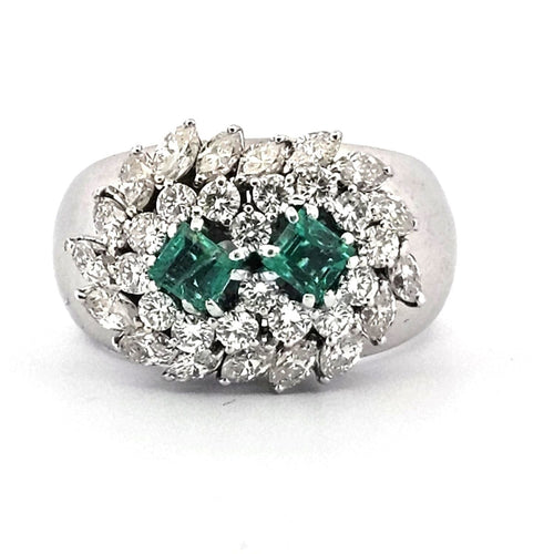 Bague 55 Bague vintage en or blanc avec émeraude et diamants 58 Facettes