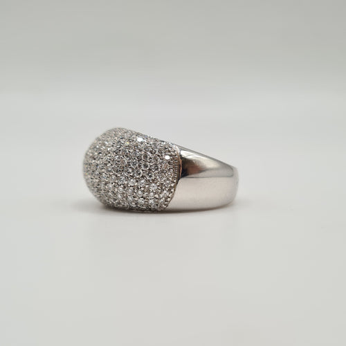 Bague 54.5 Bague bombée or blanc sertie de diamants naturels 58 Facettes