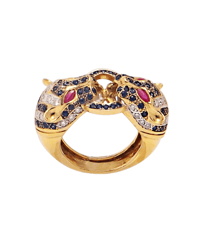 Bague 52 Bague Double Panthère Or jaune 18K Saphirs Rubis Oxyde de zirconium 58 Facettes BO220336/DOUBLEPANTHERE/PHOTO