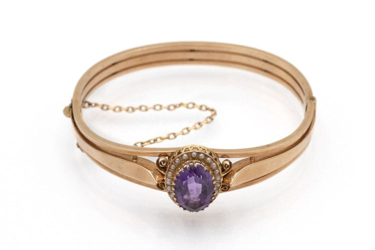 Bracelet Bracelet ancien en or jaune avec améthyste et perles, fin 19e début 20e siècle 58 Facettes 11723