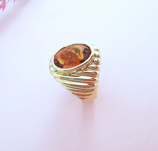 Bague 53.5 Bague godronnée - Citrine Madère - Or Jaune 18 K 58 Facettes AA 1656