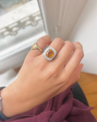 Bague 55 Bague Pompadour citrine 4,5 carats et diamants en or blanc 58 Facettes