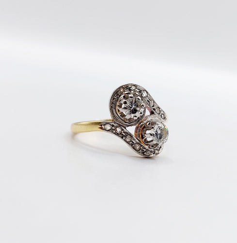 Bague 52 Bague toi et moi antique or jaune et diamants 58 Facettes A05760