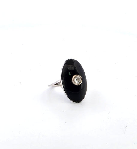 Bague 55 Bague en platine avec onyx et diamant central 58 Facettes
