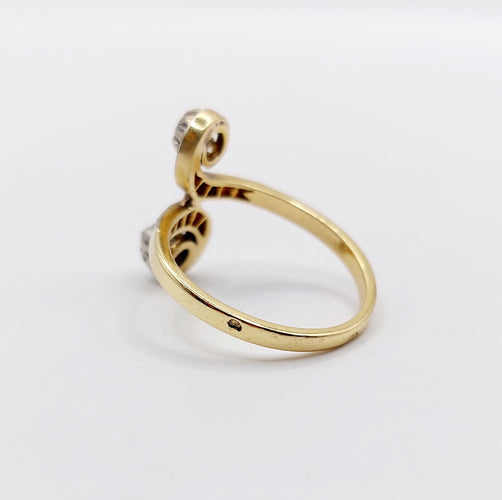 Bague 52 Bague marquise toi et moi antique or jaune 18k et platine diamants taille roses (circa 1900) 58 Facettes A05981