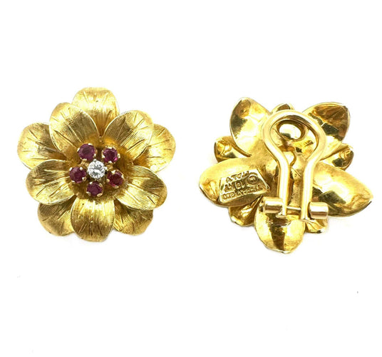 Boucles d'oreilles TIFFANY & Co. Boucles d'oreilles vintage or, rubis et diamants 58 Facettes