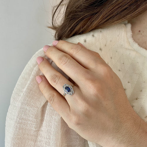 Bague 53.5 Bague ancienne hexagonale saphir diamants en or 58 Facettes LMB-271