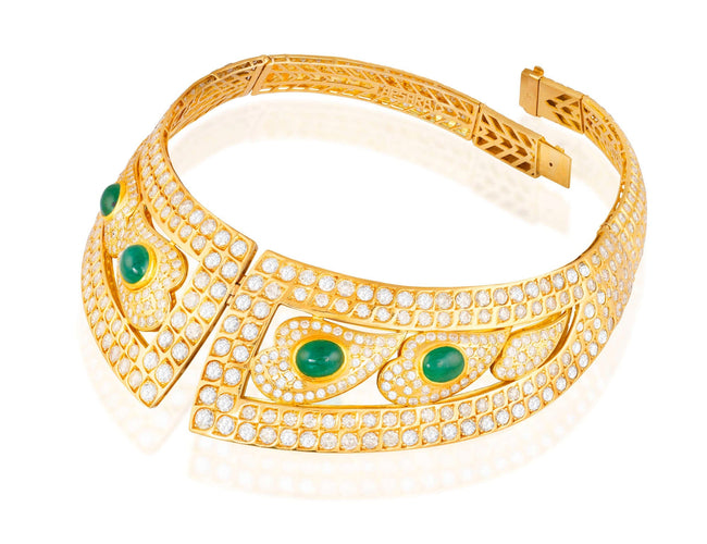 Collier ASPARAD Monte Carlo, collier torque semi-rigide en or jaune émeraudes et diamants 58 Facettes 259084