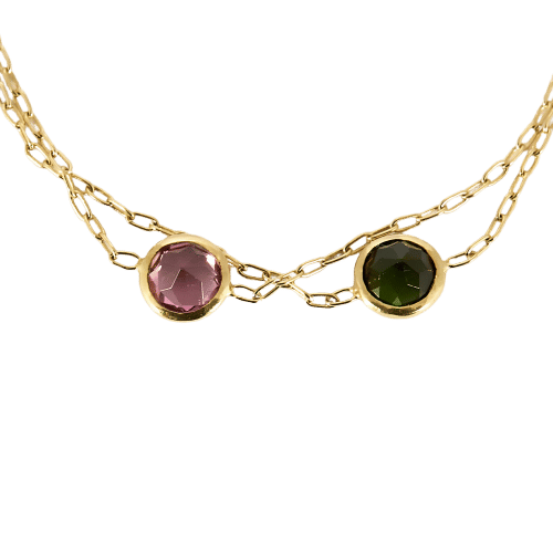 Collier Sautoir en or jaune, tourmalines vertes et roses 58 Facettes NAR0852