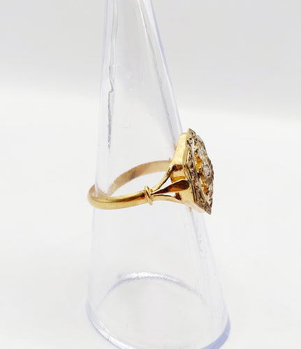 Bague 53.5 Bague marquise Art Déco or jaune, diamant taille rose (circa 1910) 58 Facettes A06376