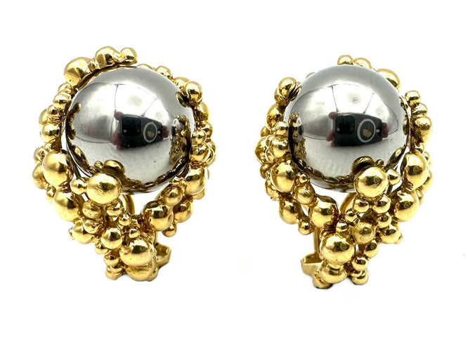 Boucles d'oreilles GILBERT ALBERT. Clips d'oreilles or jaune 18K et billes interchangeables 58 Facettes