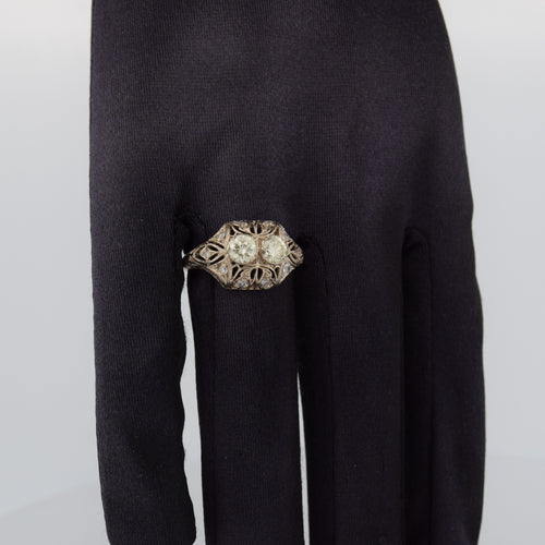 Bague 56 Anello antico stile liberty en or blanc 18 kt et diamants 58 Facettes AN476