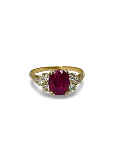 Bague 56 Bague or jaune rubis 2,19 cts et diamants 58 Facettes 48101