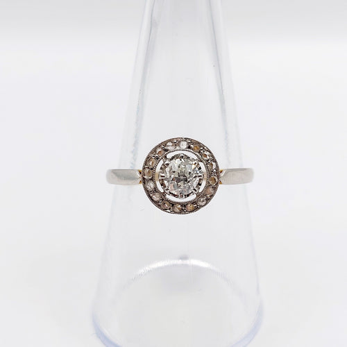 Bague 56.5 Bague cible antique or jaune 18k diamant taille ancienne 0,35 carat (circa 1900) 58 Facettes A06178