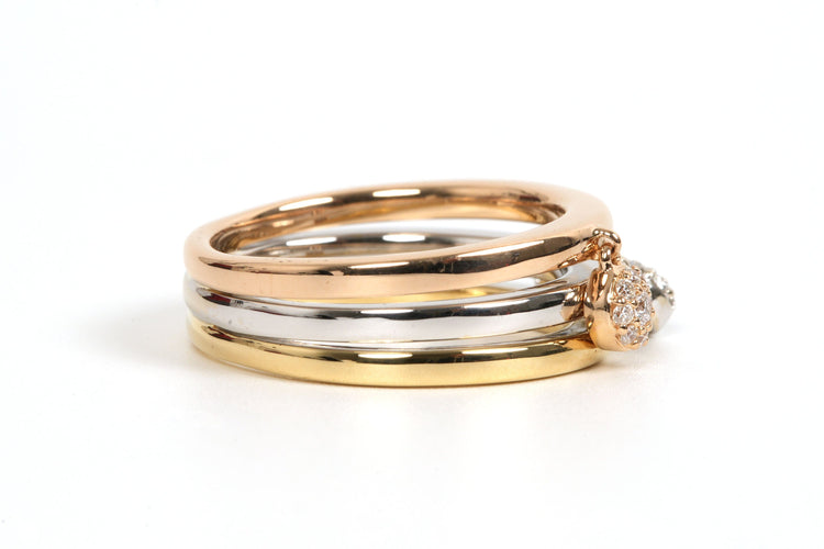 Bague 51 Bague contemporaine en or jaune, blanc et rose 18 carats sertie de diamants 58 Facettes 21853