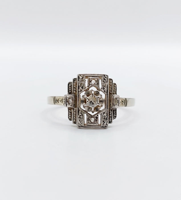 Bague tank art deco or blanc 18k diamant et monture géométrique (circa 1930)