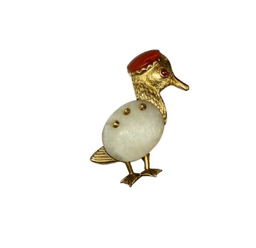 Broche Broche Cartier Vintage canard or 18K, calcédoine, agate et rubis 58 Facettes