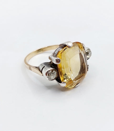Bague 56.5 Ancienne bague or jaune et argent, citrine, diamants taille ancienne (circa 1880) 58 Facettes A05831