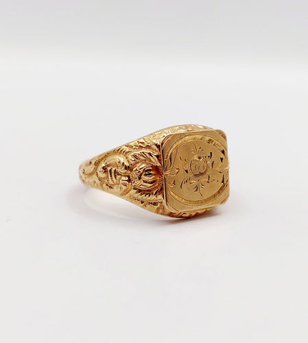 Bague 59 Bague chevalière victorienne fleur ciselée en or rose 18k (circa 1890) 58 Facettes A06408