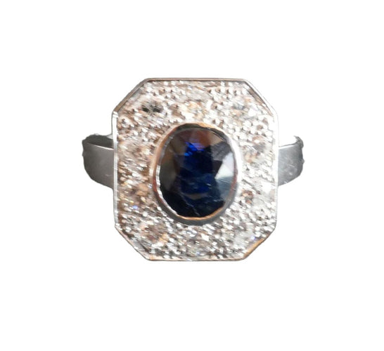 Bague 54.5 Bague saphir et diamants, monture or blanc 58 Facettes C23-10