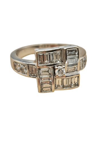 Bague 58 Bague vintage baguette carrée en or blanc 18kt et diamants 58 Facettes