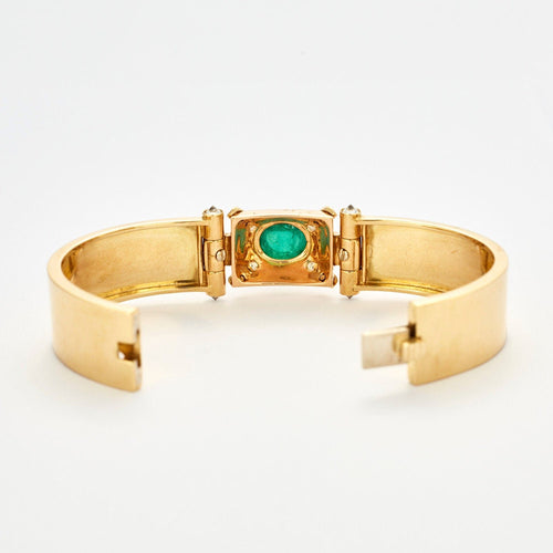 Bracelet Vintage en Or Jaune avec Émeraude en cabochon