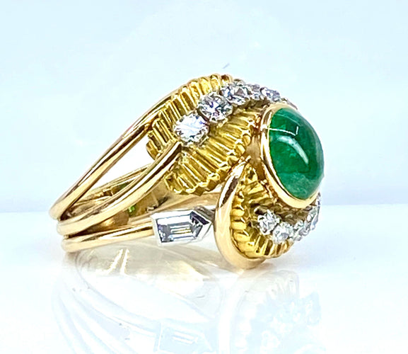 Bague 51.5 Bague en or jaune et platine, émeraude et diamants 58 Facettes AB539
