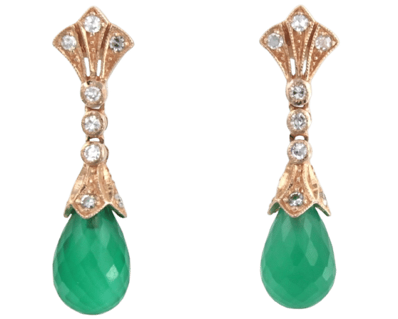 Boucles d'oreilles Boucles d'oreilles en or rose avec calcédoine verte et diamants taille simple 58 Facettes