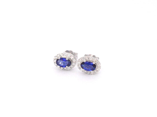 Boucles d'oreilles Boucles d'oreilles or blanc, diamants et saphir 58 Facettes 2013