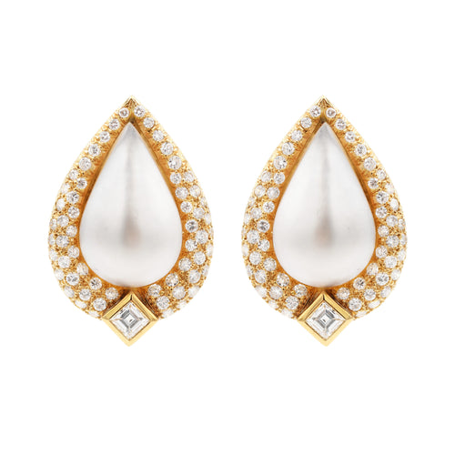 Boucles d'oreilles en or 18 carats avec perles Mabè et diamants