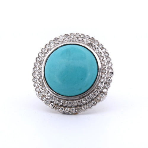 Bague 57 Bague Art Déco or jaune turquoise diamants 58 Facettes