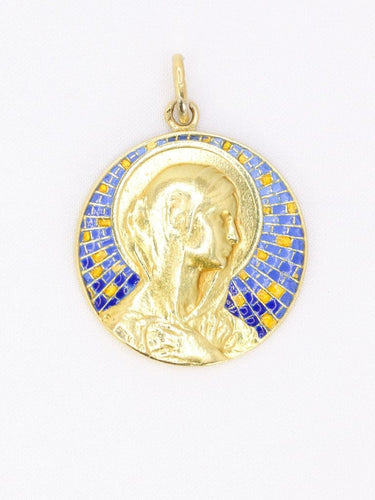 Pendentif VERNON Médaille Art nouveau Vierge or jaune émail 58 Facettes 1153.10