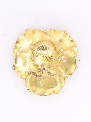 Broche Auguste VAUDET - Broche Art Nouveau femme or jaune diamants 58 Facettes 1136.4