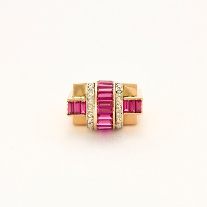 Bague 52 Bague Tank or rose rubis et diamants 58 Facettes 240 400