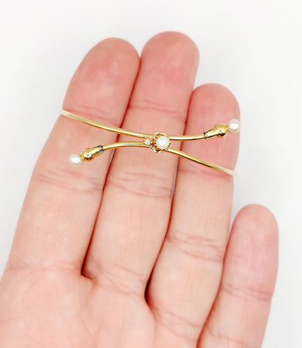 Bracelet Bracelet victorien ajustable or jaune, perles et diamant taille rose (circa 1900) 58 Facettes A05281