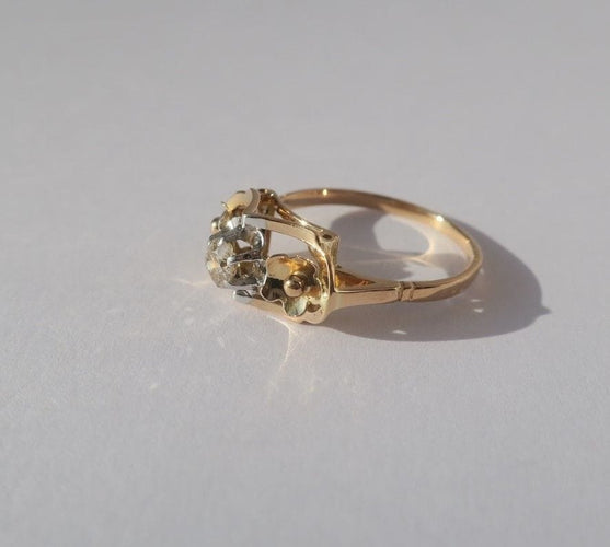 Bague 51 Bague Art Déco diamant or bicolore 58 Facettes