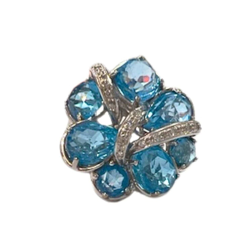 Bague 49 BAGUE AU DESIGN CONTEMPORAIN en OR 18 carats avec DIAMANTS et TOPAZE SUISSE 58 Facettes Q267B