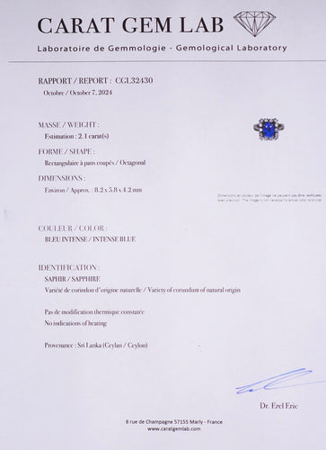 Bague saphir Ceylan non chauffé diamants