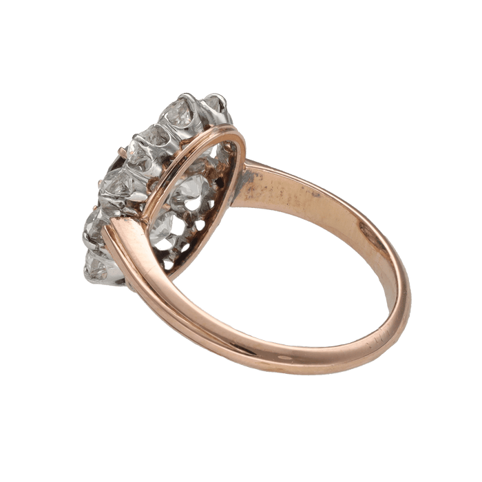 Bague entourage en or rose 18K et platine avec saphir et diamants – Vers 1930