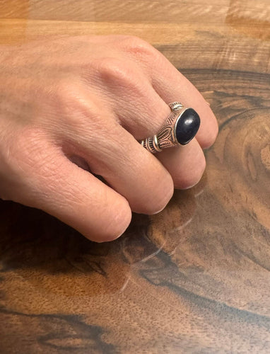 Bague 57 Bague cabochon lapis-lazuli en argent 925 58 Facettes