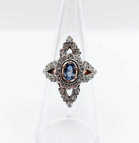 Bague 50 Bague marquise victorienne or rose et argent saphir et diamants 58 Facettes A01237