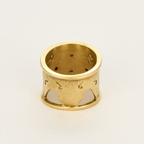 Bague en Or jaune diamant, péridots et grenat