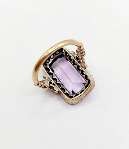 Bague 52.5 Bague marquise victorienne améthyste et diamants taille rose en or 18k et argent 58 Facettes A06427