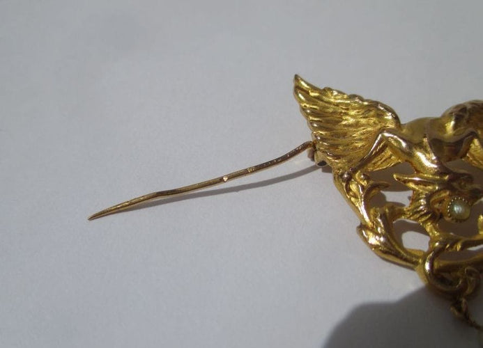 Pendentif Broche pendentif 1900 chimère or perle 58 Facettes