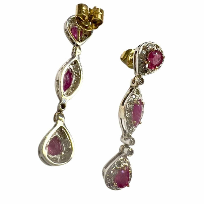 Boucles d'oreilles boucles d'oreilles en argent et or avec diamants et rubis 58 Facettes Q178B