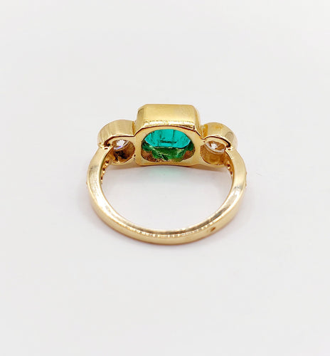 Bague 49 Bague jarretière vintage émeraude de Colombie 1,80 ct et diamants en or 18k 58 Facettes A06440