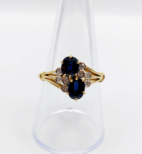 Bague vintage toi et moi or jaune 18k saphirs et diamants