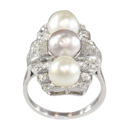 Bague 58 Glamour géométrique : une bague Art déco en diamant et perle 58 Facettes 22297-0116